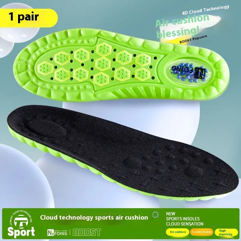 Green PU sports insoles with air cushion shock absorption and thickened massage design