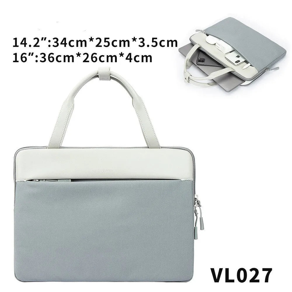 Green polyester laptop bag for 14.2 inch devices with soft handle and zipper pocket