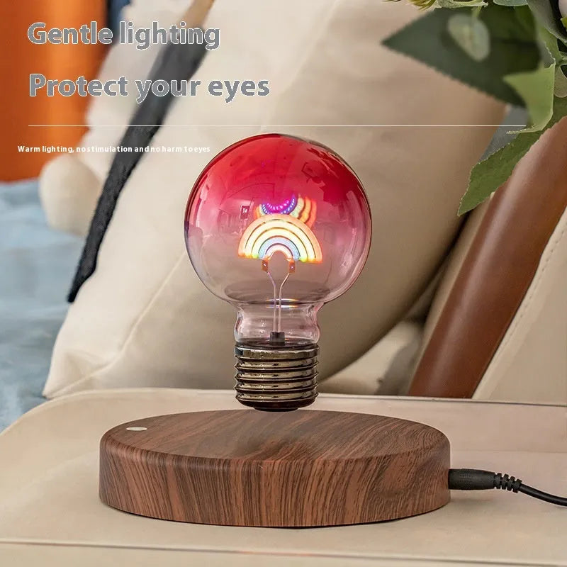 Magnetic suspension bulb night lamp with rainbow light, geometric stereo shape, 80mm diameter, 220V socket supply