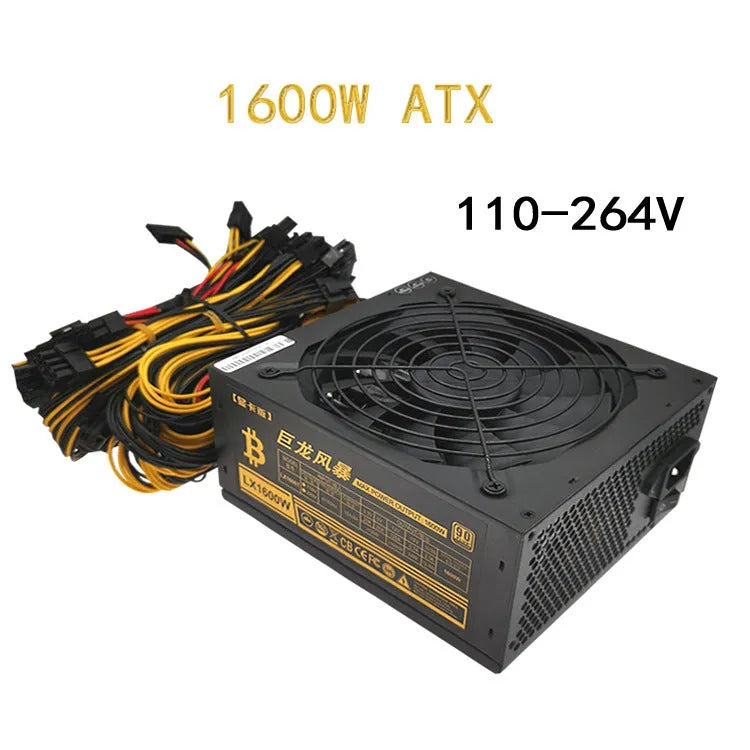 Black ATX power supply unit for AMD servers with multiple cable connectors.