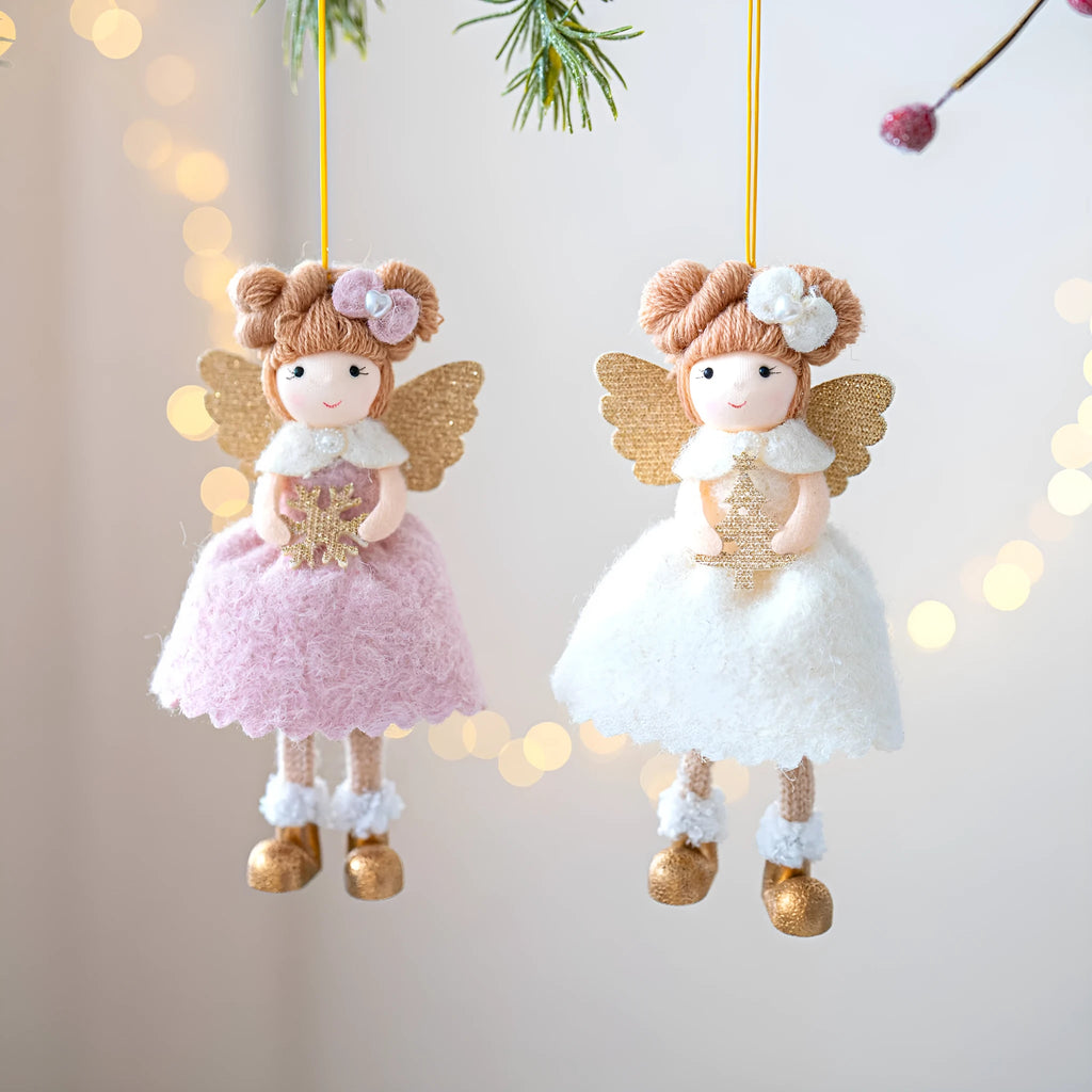 Pink and white cloth fabric angel wings plush pendant with modern styling for Christmas decoration