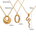 Stainless steel snake bones chain necklace with geometric glossy ring pendant in golden irregular ring finish