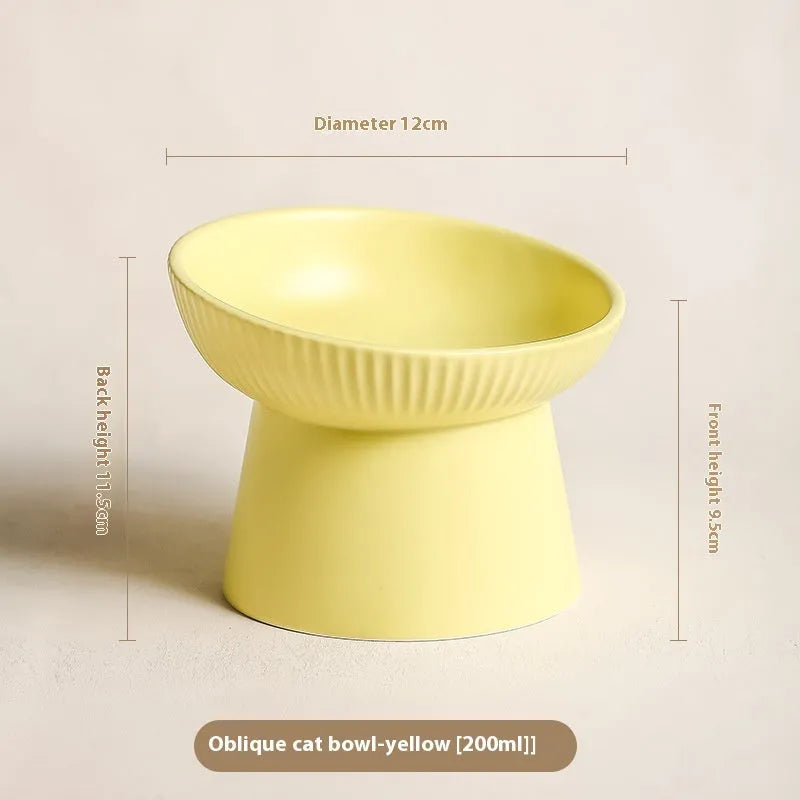 Striped oblique matte purple anti-tumble porcelain cat goblet rice bowl on a light background