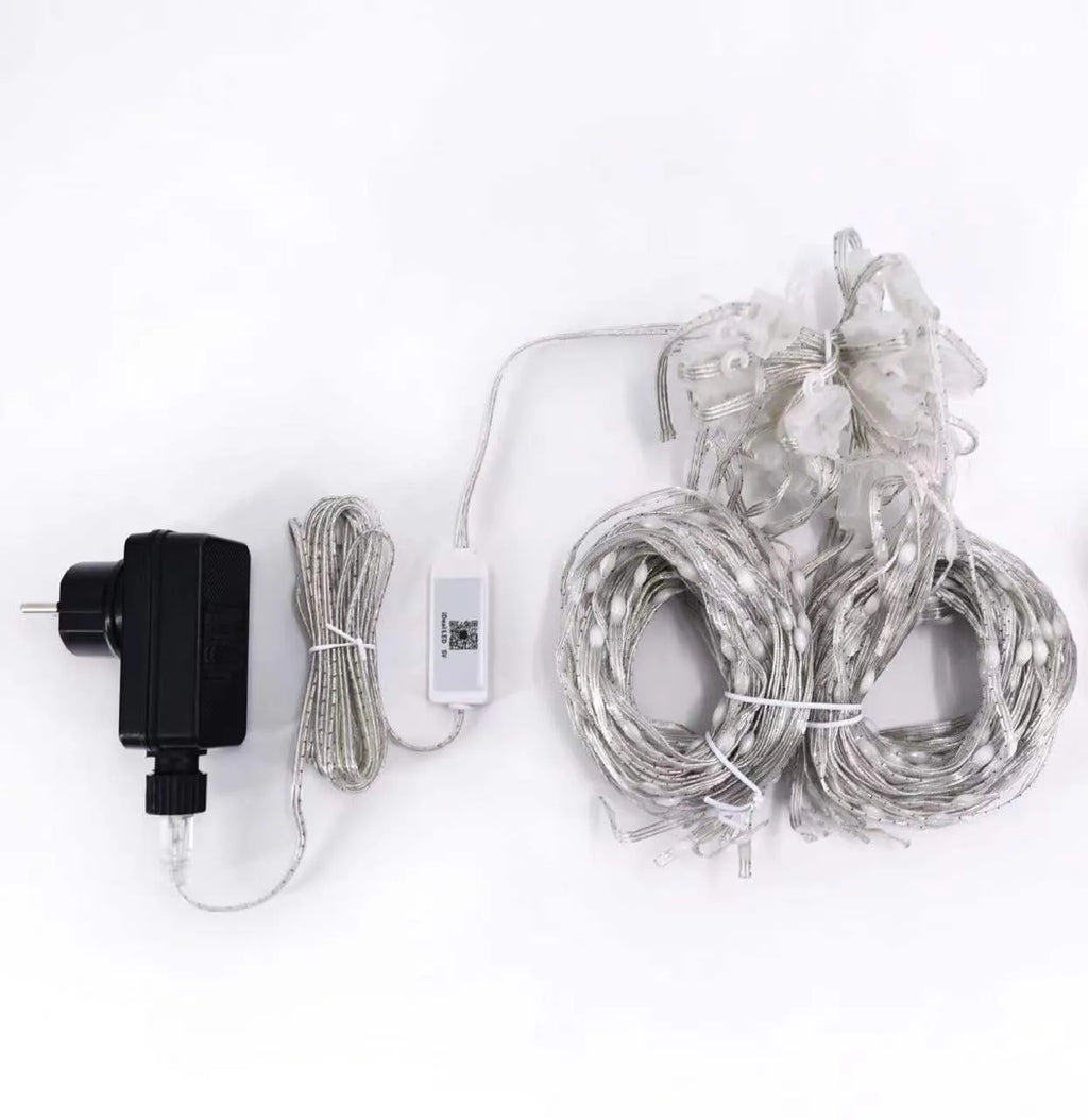 Programmable LED curtain light with Bluetooth APP control, 400 lights, leather wire casing, available in 1x1m to 3x3m sizes