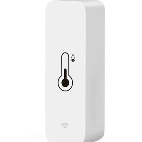 White WiFi Zigbee temperature and humidity sensor with ABS plastic housing measuring 72x25x20mm
