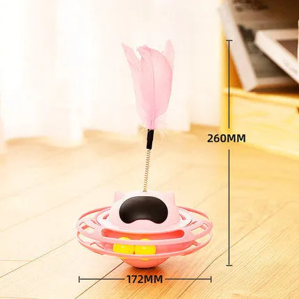Pink plastic cat stick toy with turntable base measuring 17x10cm for kitten play