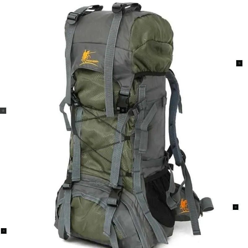 60L waterproof leather hiking backpack with zipper, available in twelve colours, for camping and climbing