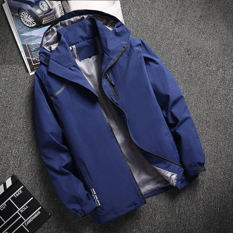 Thin waterproof windproof outdoor casual jacket in polyester with hooded loose fit, available in multiple colours and sizes L to 7XL