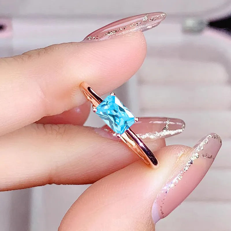 Sapphire blue zircon bracelet ring with geometric oval love heart design on copper base