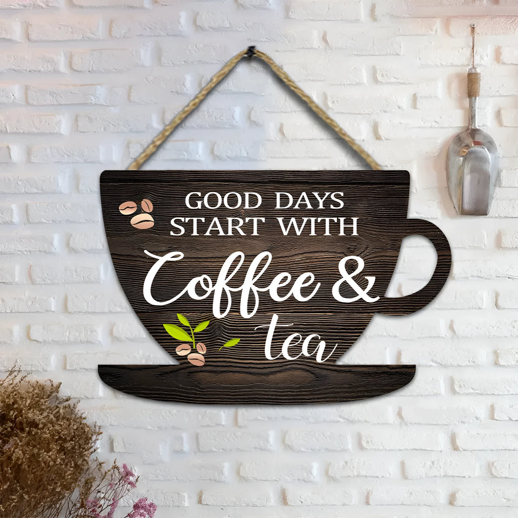 Retro coffee cup wooden hanging sign, 30 x 20 x 0.5cm, UV printed American country wall decor