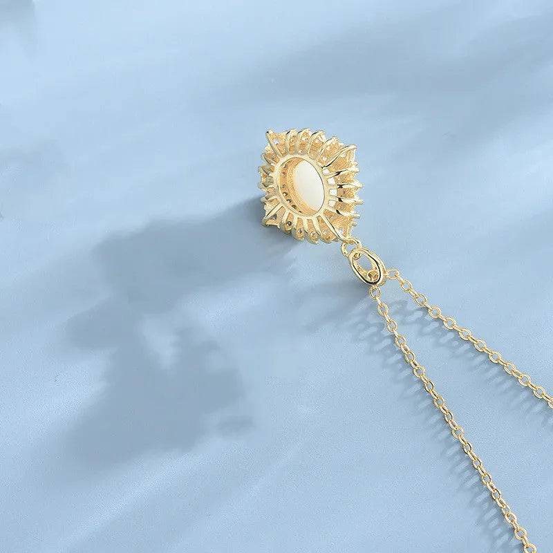 925 silver necklace with single white jade pendant on chain electroplated finish