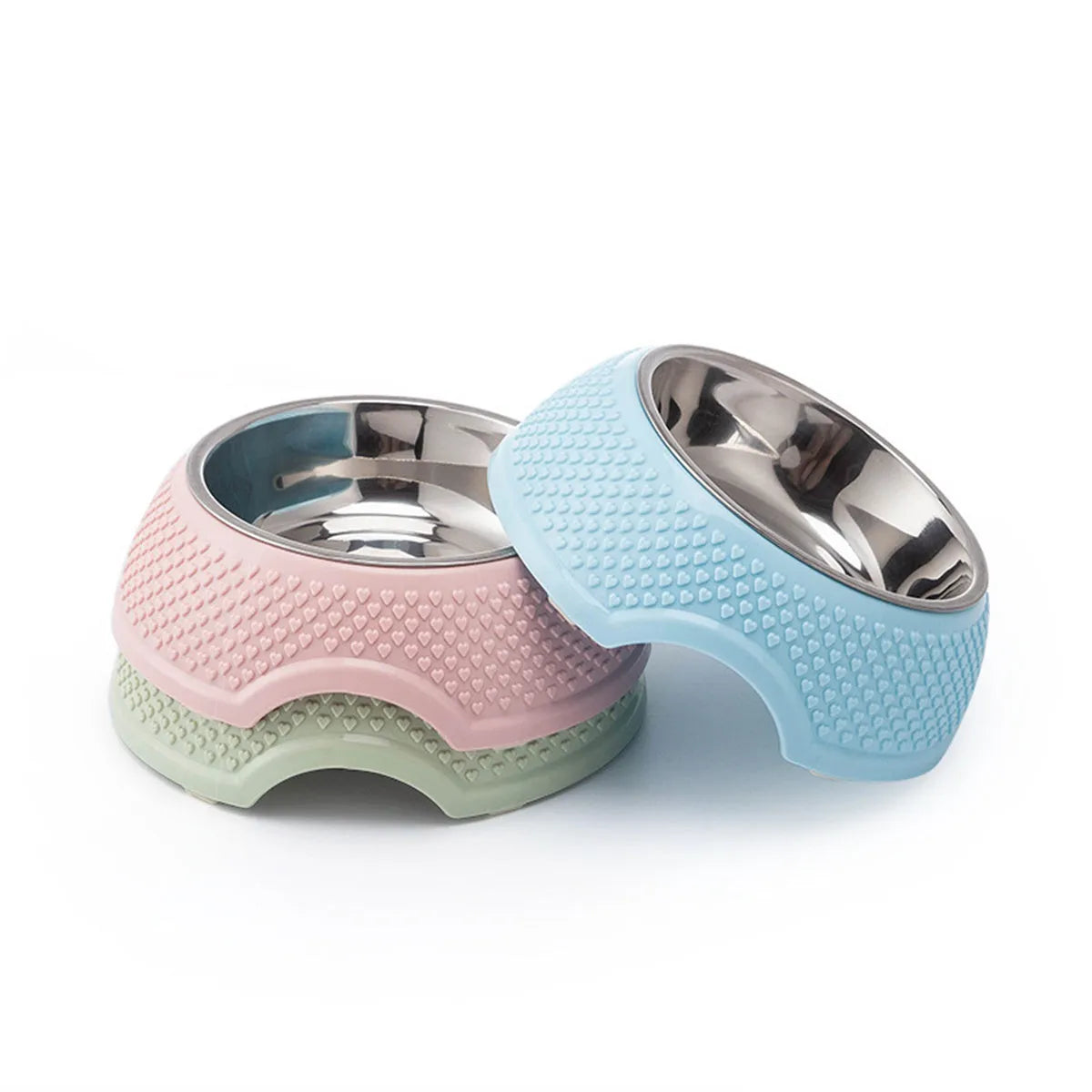 Blue stainless steel pet bowl with weighted non-slip base for cats and dogs