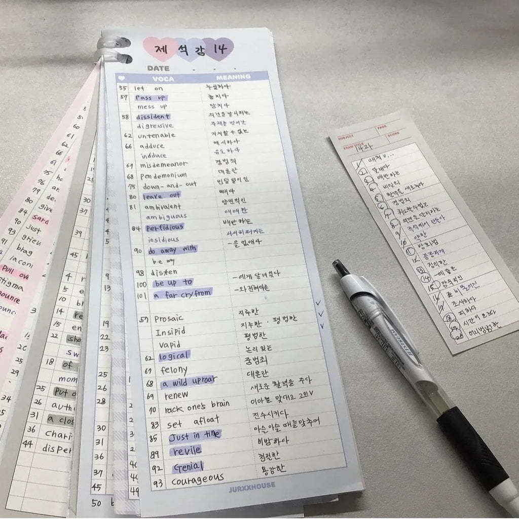 B5 half size vertical notepad for English word learning with pink, purple or blue cover options