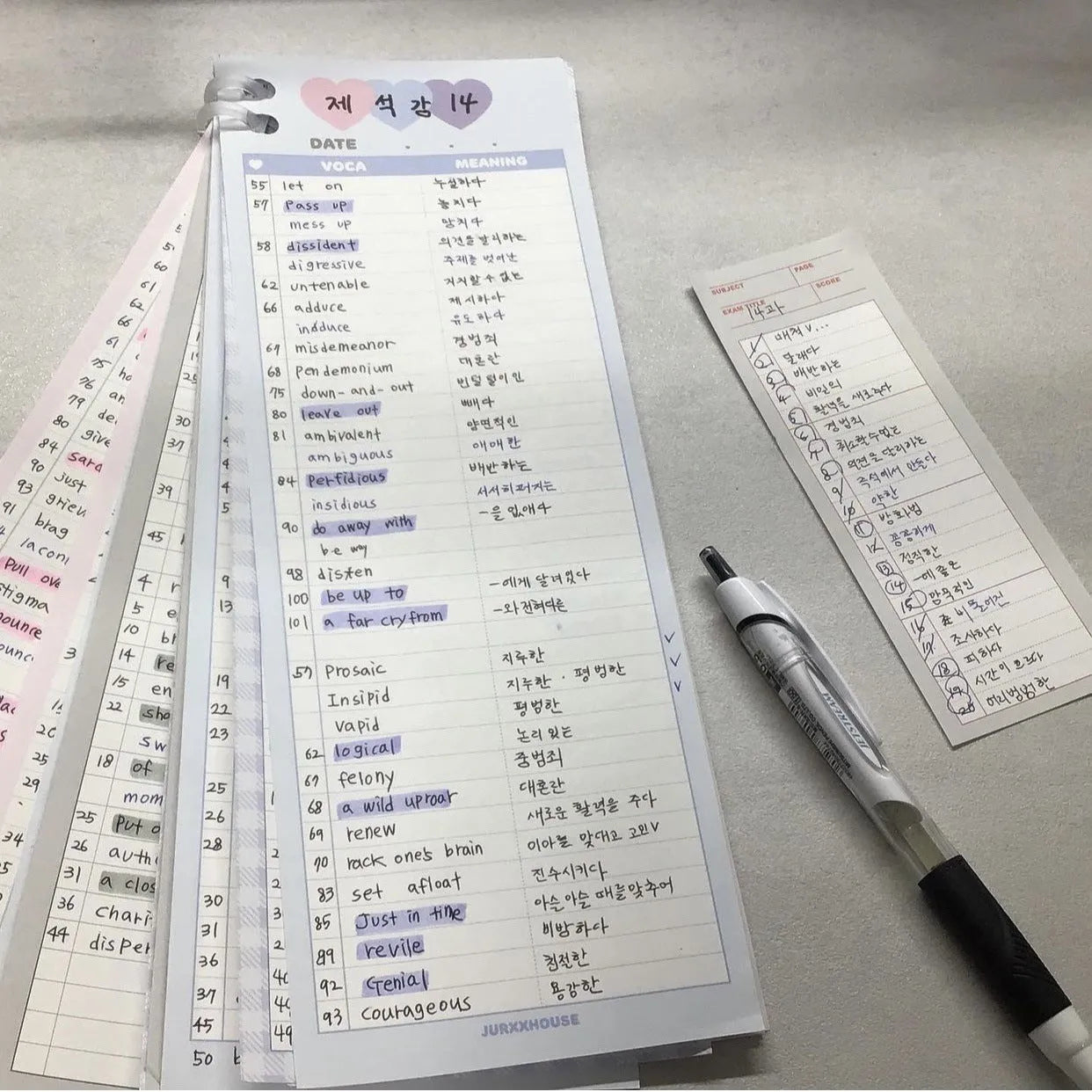 B5 half size vertical notepad for English word learning with pink, purple or blue cover options