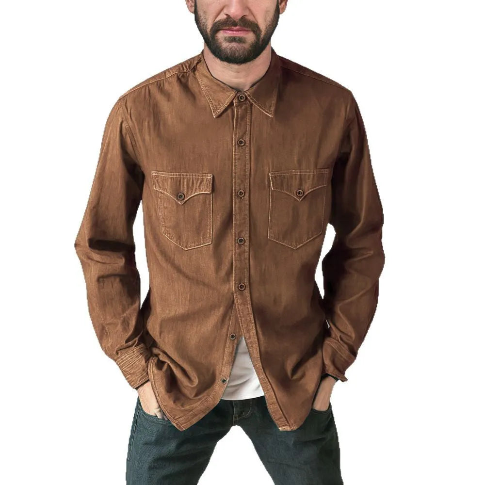 Denim cardigan coat in regular fit showing colour options of khaki, black, blue, and grey