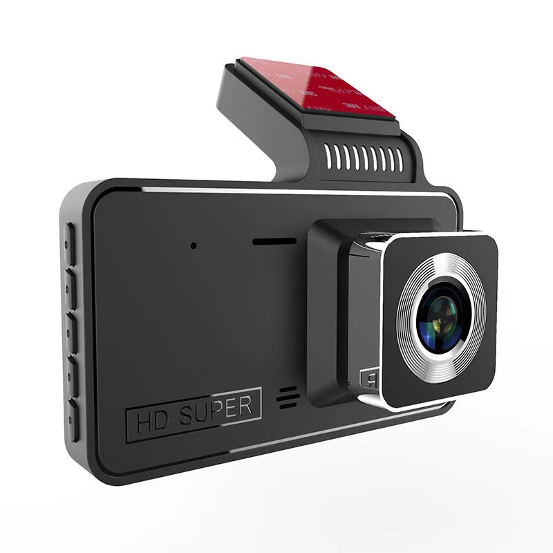 4-inch adhesive dashcam with dual lens, touch controls, and wide-angle lens for car recording