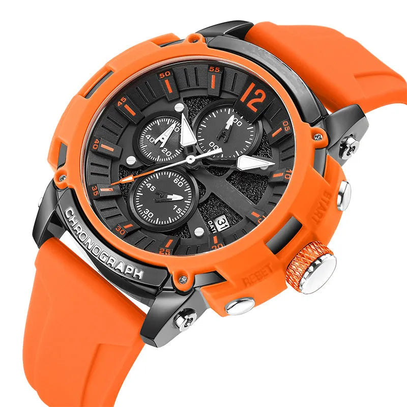 Men's waterproof quartz watch with luminous dial and calendar display in multiple colour options