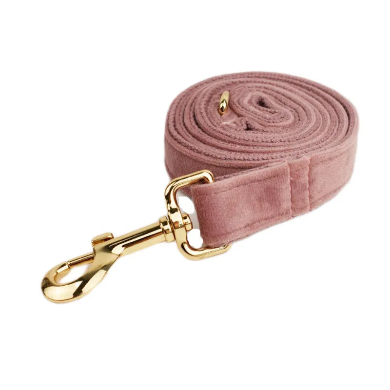 Light purple pink velvet dog collar and pet accessory set with bowknot and leash components
