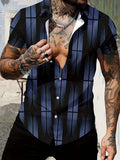 Men's geometric pattern short sleeve shirt with lapel collar in slim fit design