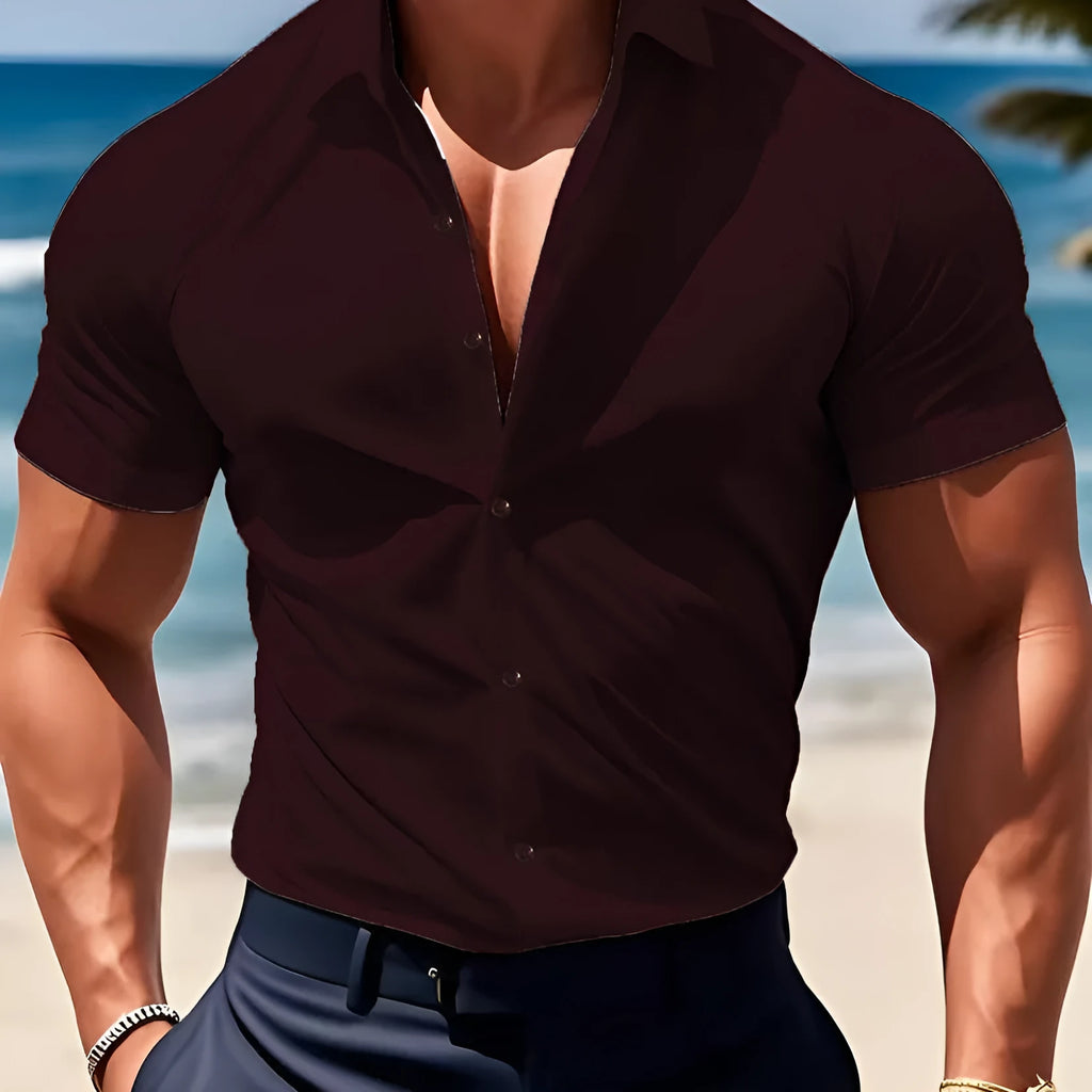 Men's short sleeve printed casual shirt with collar in polyester available in multiple colours and sizes