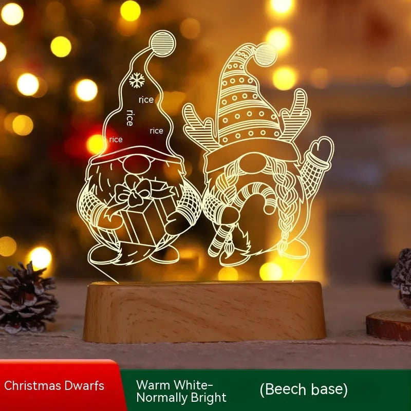 3D acrylic Christmas LED decorative night light showing a choice of festive designs like trees and reindeer.