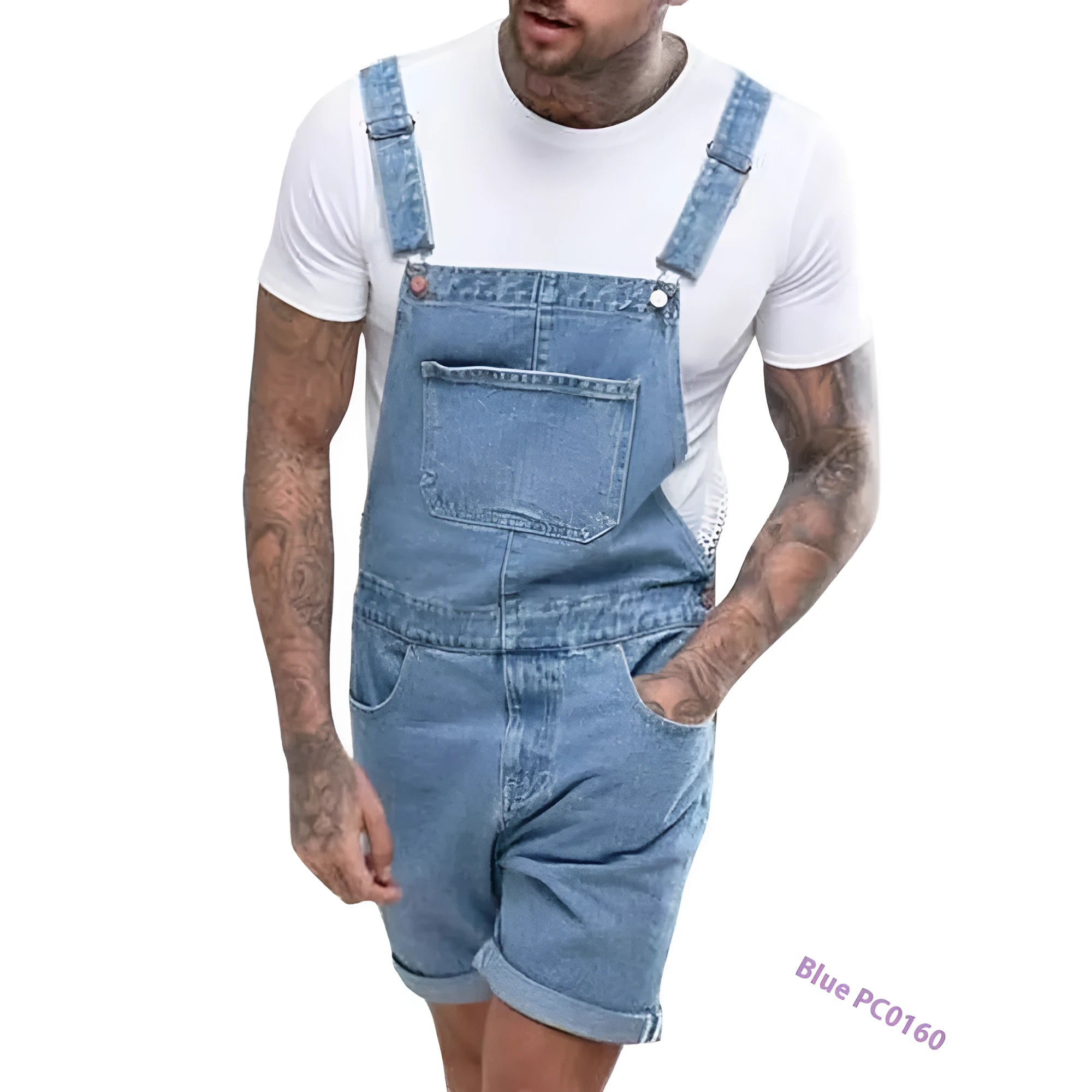Youth denim suspender pants with elastic waist and shorts length in three colour options