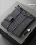 Men's light grey cashmere hooded sweatshirt and trousers set for winter leisure wear.