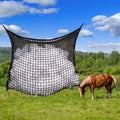 Woven grid horse hanging feeding bag in black or white with PE rope construction for cattle and sheep