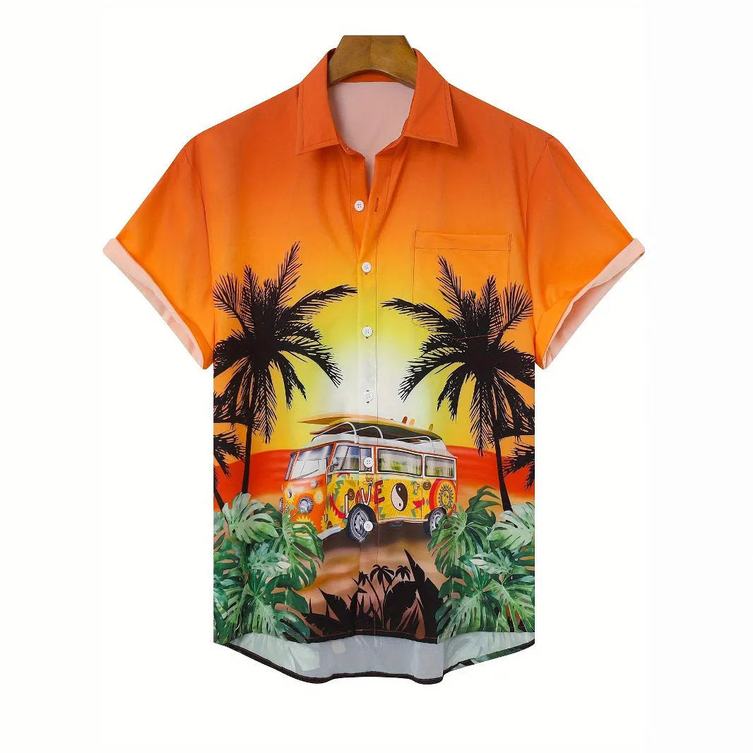 Man wearing loose fit floral print short sleeve shirt with cardigan style