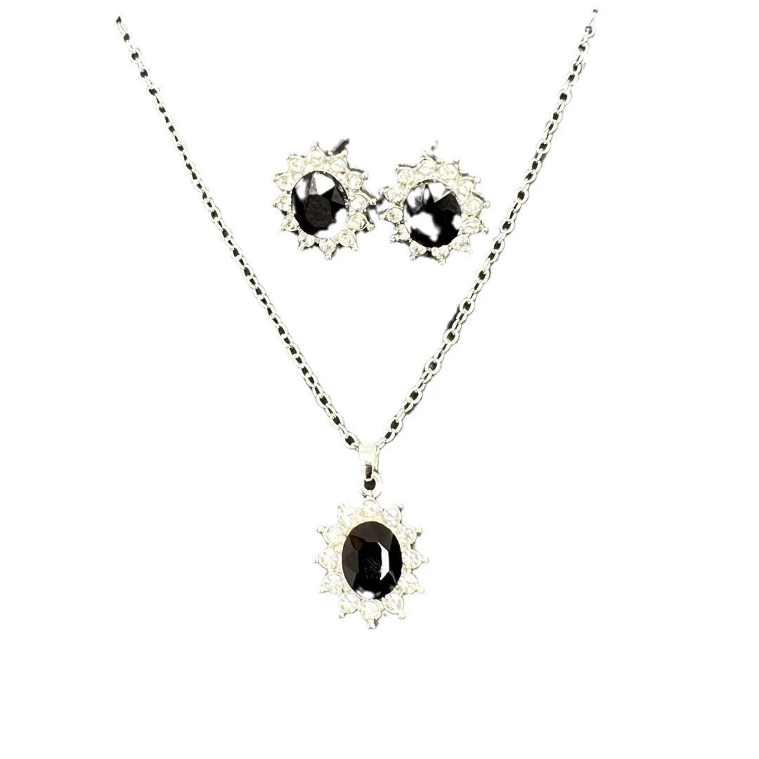 Sunflower zircon ear stud necklace suit for women in electroplated alloy with regular chain
