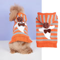 Orange and black striped knitted hooded sweater for dogs or cats with fur ball details.