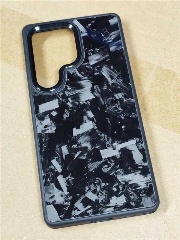 Carbon fibre large grain phone case for Samsung with shockproof protection in black
