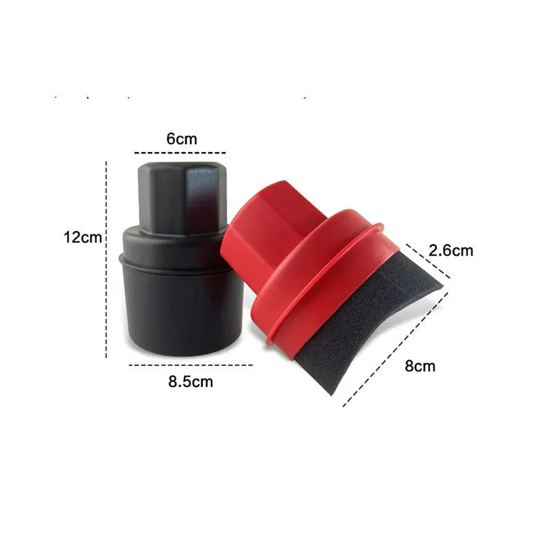 Car tyre polishing sponge brush with lid showing sponge options in black and red colours