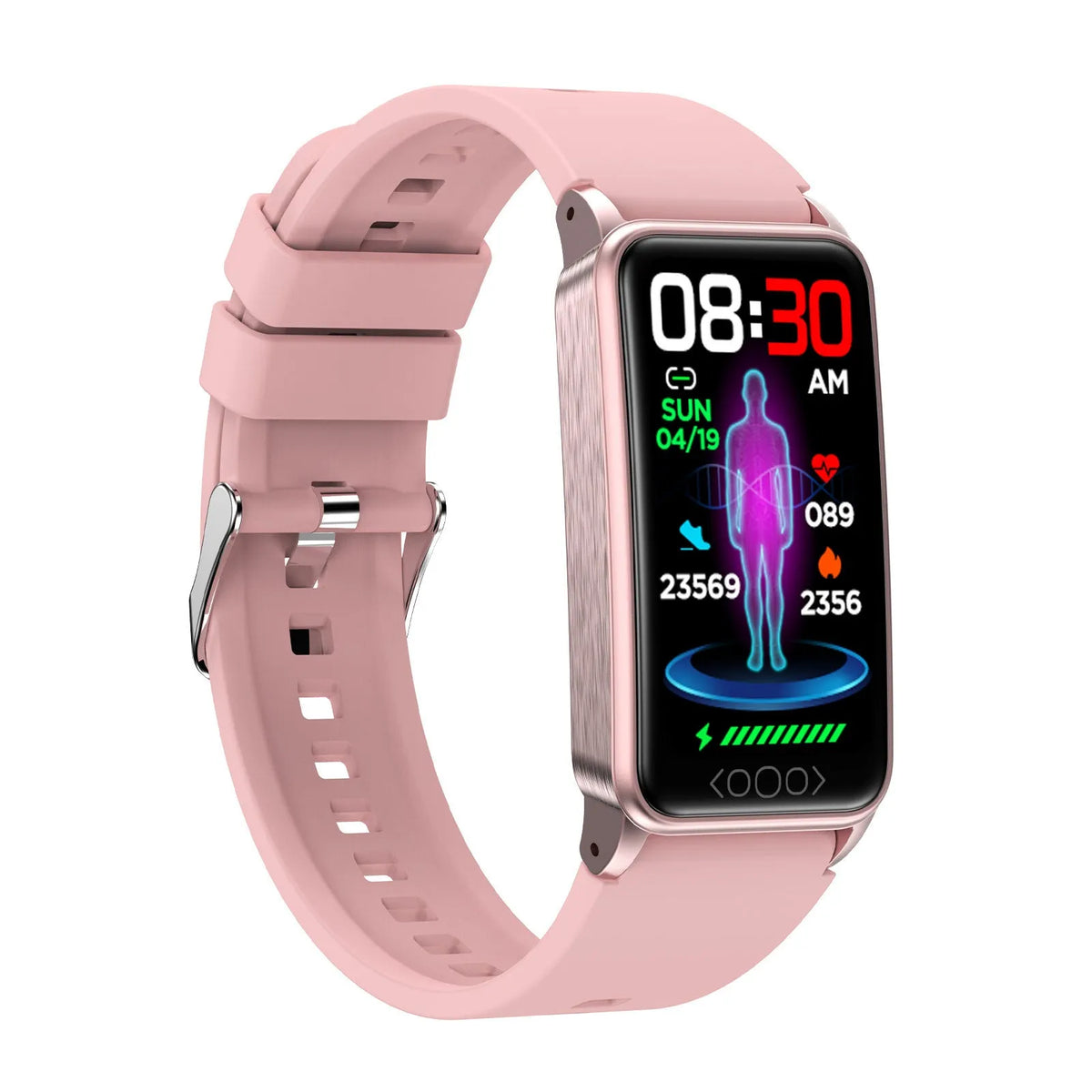 Smart bracelet with touch IPS screen, silicone strap, 250mm x 25mm x 11mm, in black, blue, pink or beige