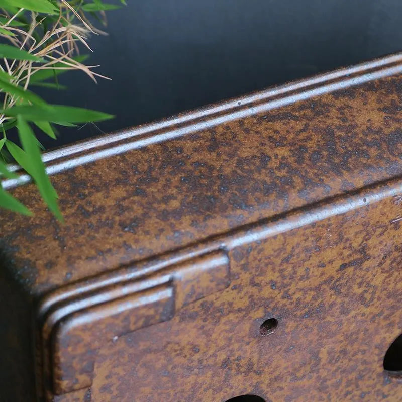 Purple sand rectangular bonsai pot with five-line basin design for pine and cypress trees