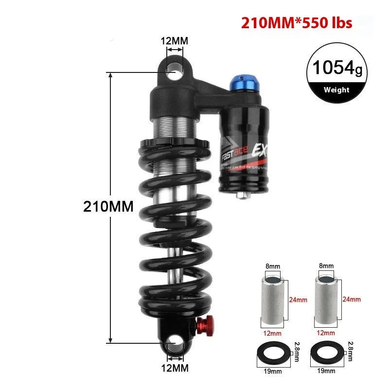 Red aluminium spring shock absorber for mountain bike with adjustable settings and 550lb rating