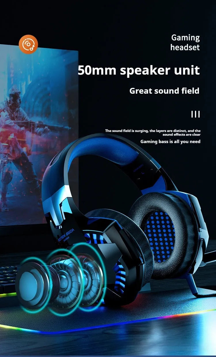 Wired USB headset for laptop desktop computer with protein skin earmuffs and microphone