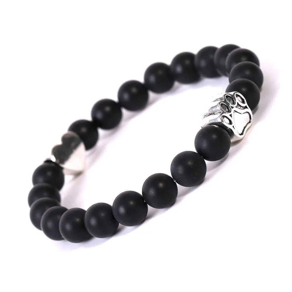 Tigereye Indian agate dog's paw bracelet with love heart charm and stone beads