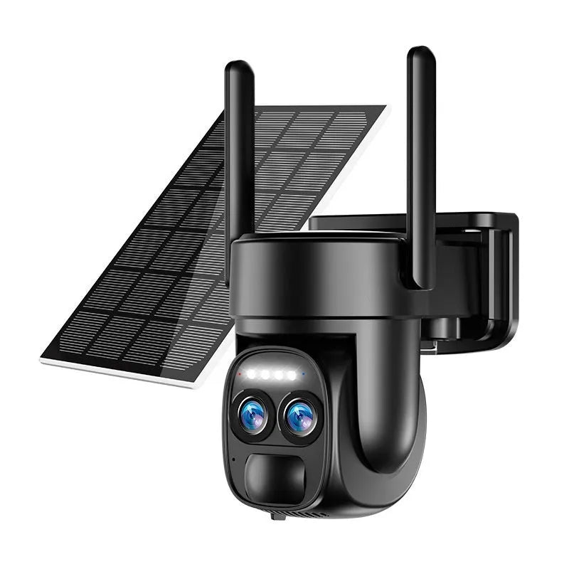 Solar-powered outdoor surveillance camera with 8x zoom lens for household security monitoring