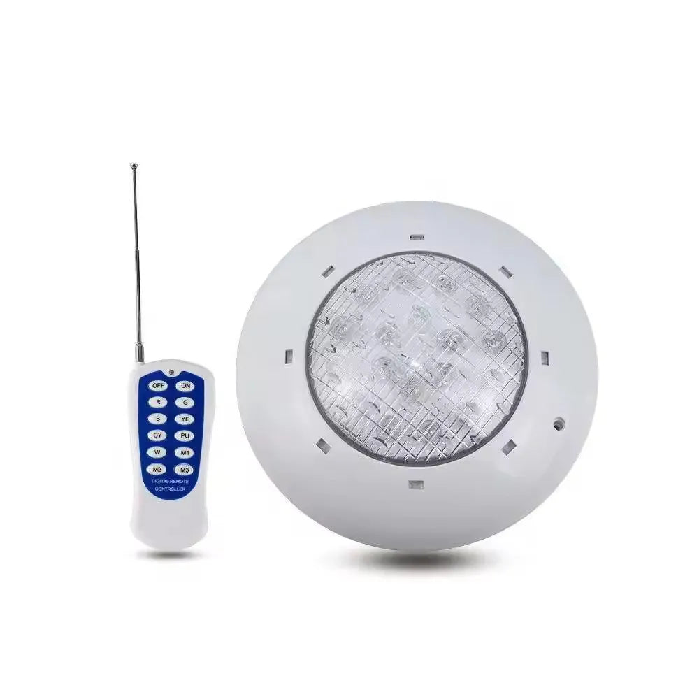Round IP68 underwater wall-mounted lamp, 280mm diameter, 70mm thick, plastic shell, AC12V, warm white or RGB pool light
