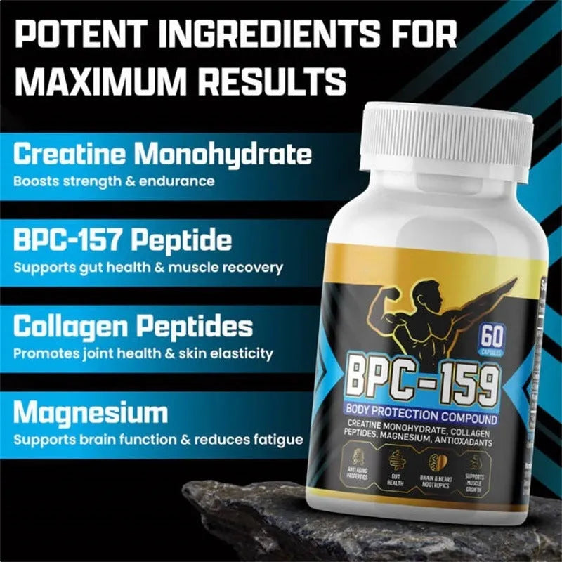 Bottle of body energy supplement capsules, a dietary supplement for skin health