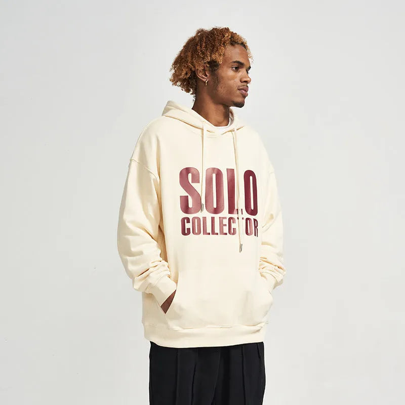 Cotton loose fit letter print hoodie for men and women, apricot colour
