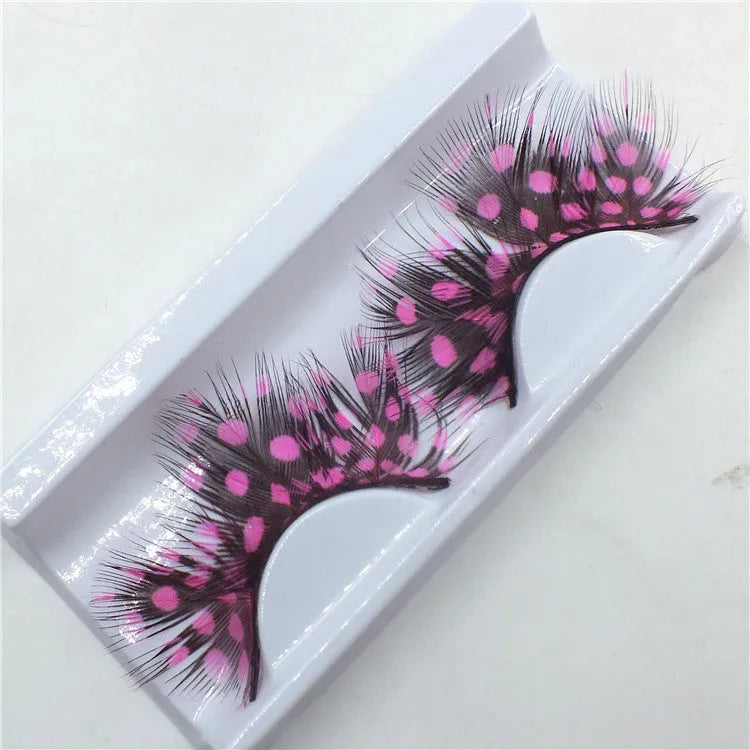 Handmade two-colour feather false eyelashes, one pair, feather model style for eye make-up