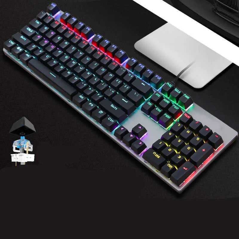 AOC GK410 mechanical keyboard with green axis switches, metal housing, and full 104-key layout including number pad