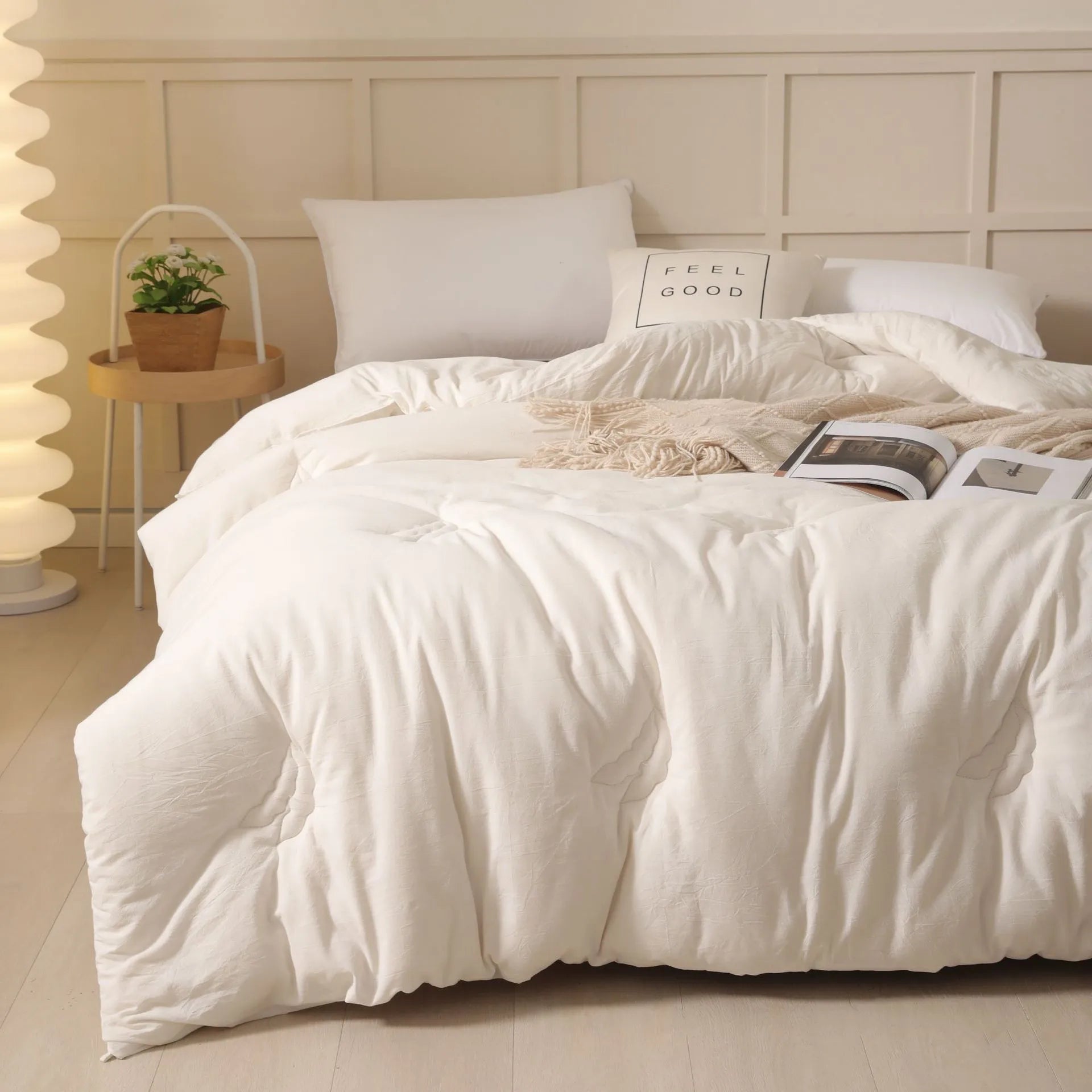 Soybean fibre pure cotton quilt in grey colour on bed