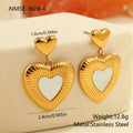 Women's gold electroplated heart-shaped earrings with fritillary design on stainless steel