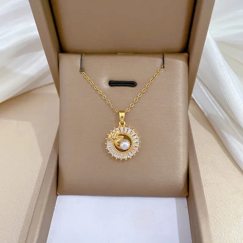 Brass leaf design jewellery set with titanium steel chain necklace and matching stud earrings