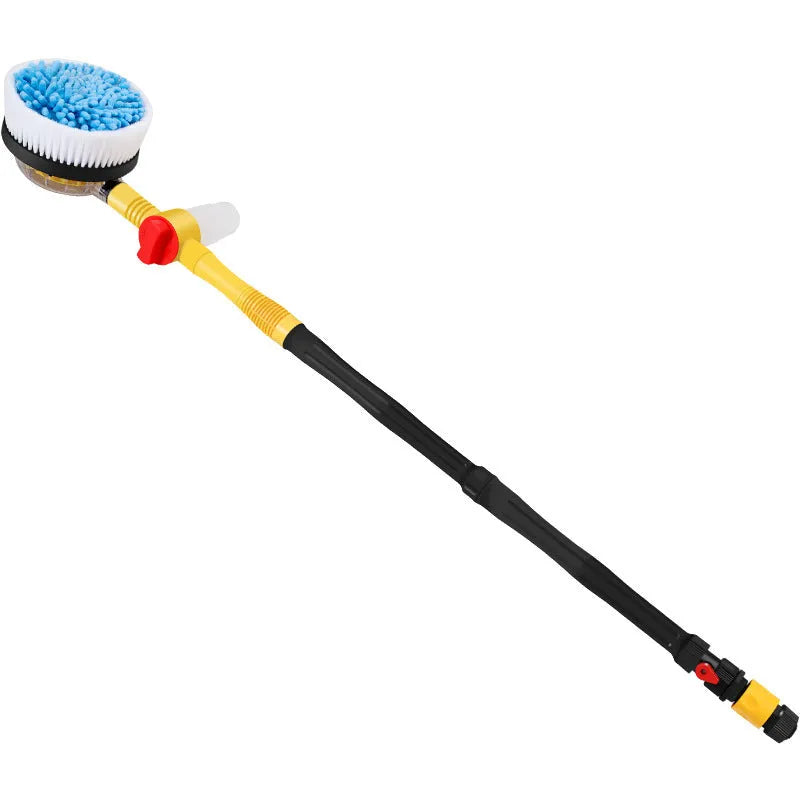 Yellow car wash mop cleaning tool with chenille brush head and hydraulic pressure system
