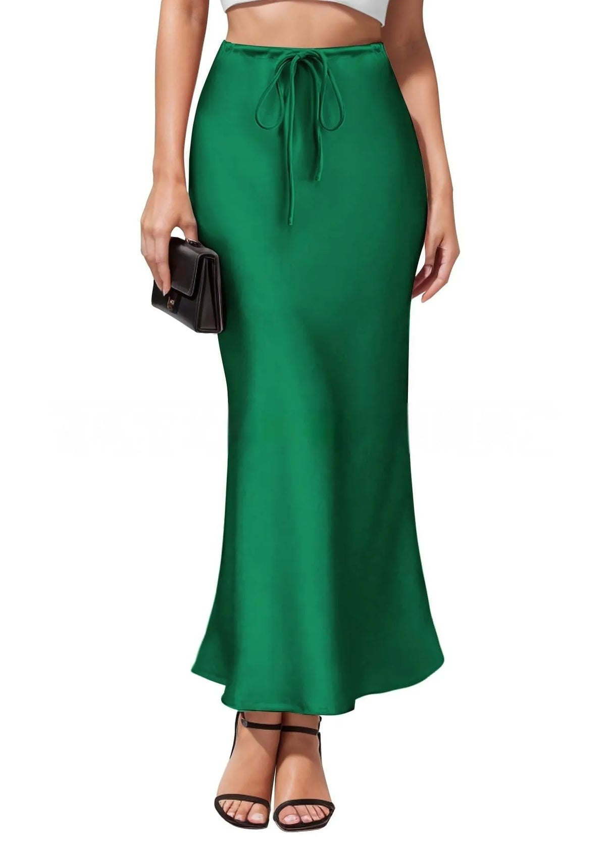 Asymmetric high-waist acetate satin skirt with irregular stitching in milky white