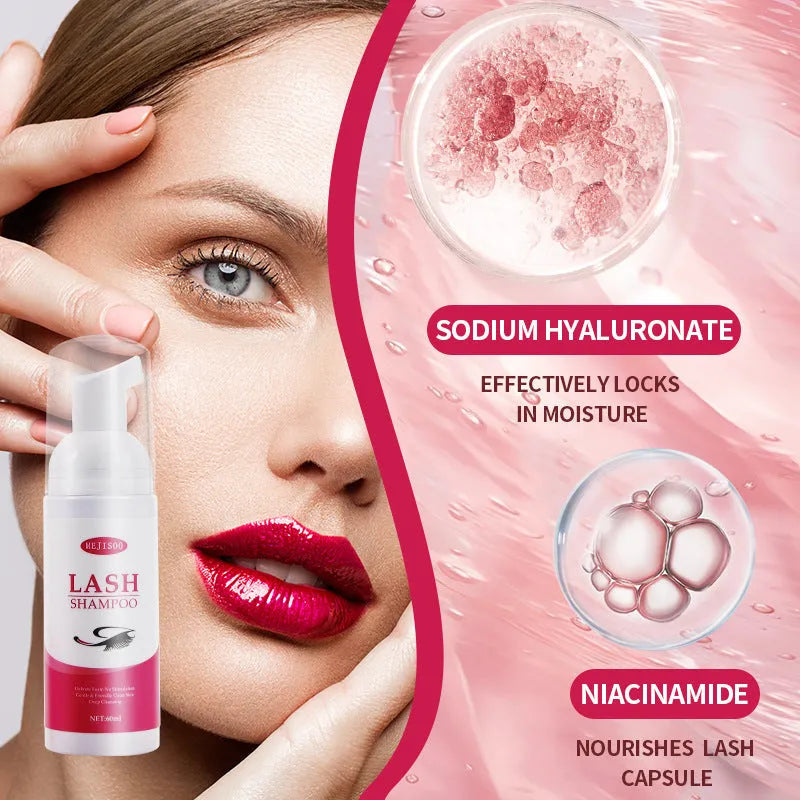 Lash shampoo mousse 60ml eyelash cleaning solution with brush applicator in 3.7cm tube